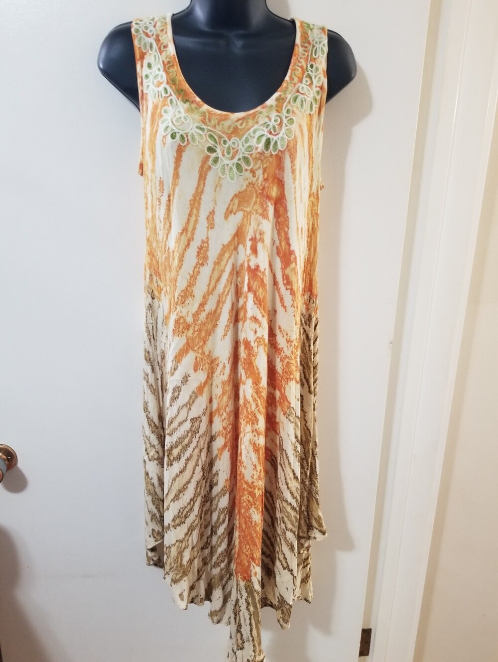 Shoreline Boho Hanky Hem Dress Crochet Neckline One Size